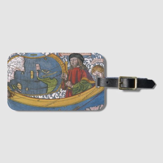 アメリカ大陸の地図上のアメリゴ・ヴェスプッチ ラゲッジタグ (正面横)