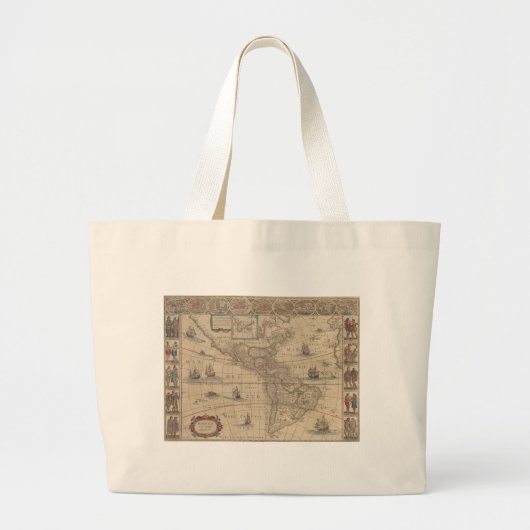 アメリカ大陸の歴史地図 ラージトートバッグ (正面)