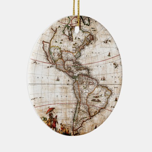 アメリカ大陸古地図 セラミックオーナメント (右)