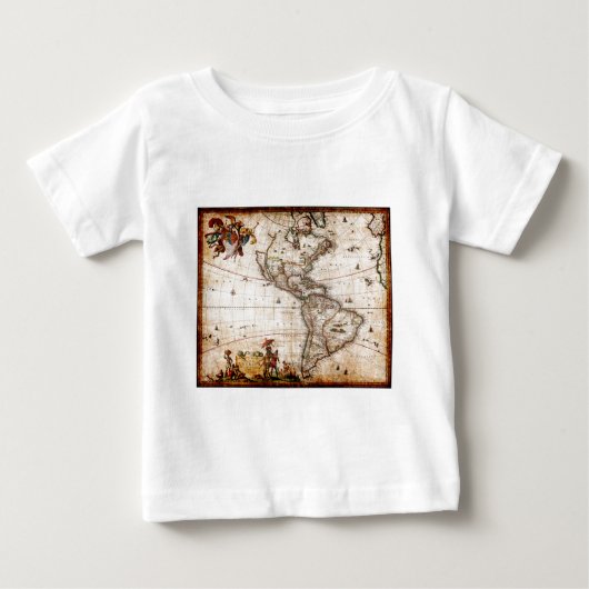 アメリカ大陸古地図 ベビーTシャツ (正面)