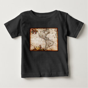 アメリカ大陸古地図 ベビーTシャツ