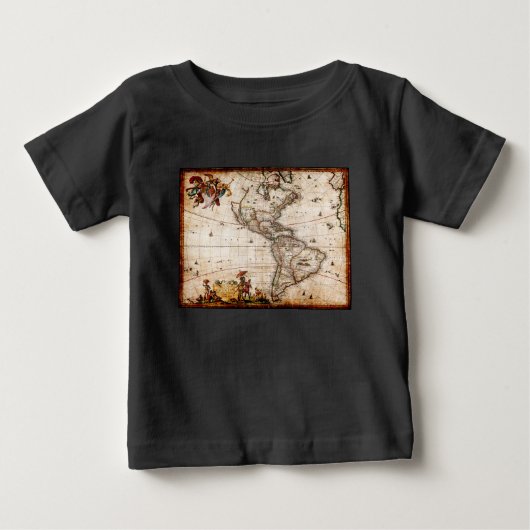 アメリカ大陸古地図 ベビーTシャツ (正面)