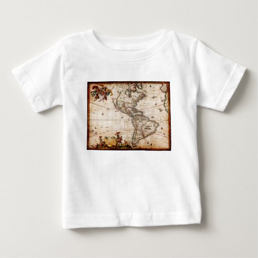 アメリカ大陸古地図 ベビーTシャツ (正面)