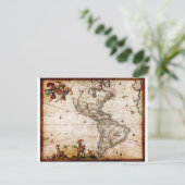 アメリカ大陸古地図 ポストカード (スタンド正面)