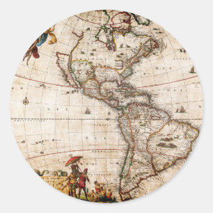 アメリカ大陸古地図 ラウンドシール