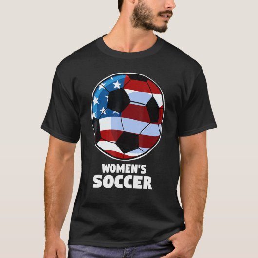 アメリカ女子フットボールサッカーボールアメリカ国旗 Tシャツ (正面)
