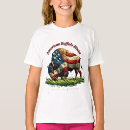 アメリカ威厳のあるのバイソ図解入りの、写真付きのン国旗 Tシャツ