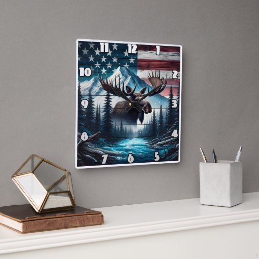 アメリカ威厳のあるの風景を見下ろすムース スクエア壁時計 (オフィス)