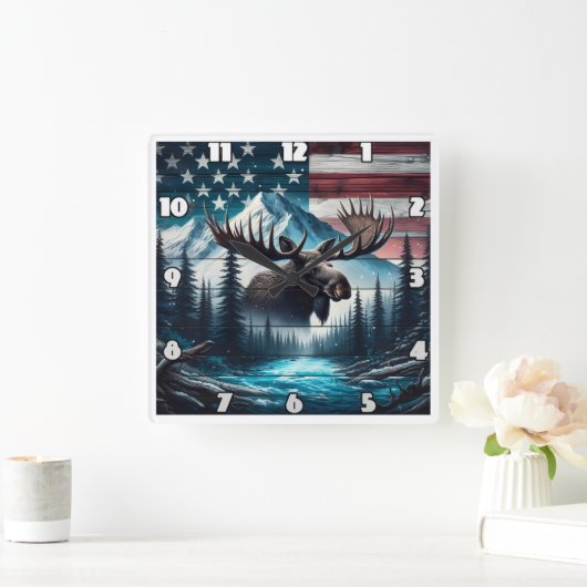 アメリカ威厳のあるの風景を見下ろすムース スクエア壁時計 (ホーム)