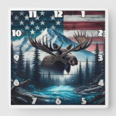 アメリカ威厳のあるの風景を見下ろすムース スクエア壁時計 (正面)