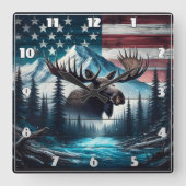 アメリカ威厳のあるの風景を見下ろすムース スクエア壁時計 (正面)