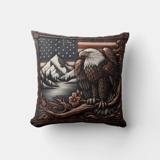 アメリカ威厳のある国旗にイーグルレリーフ、 浮き彫りのアートワーク クッション (正面)