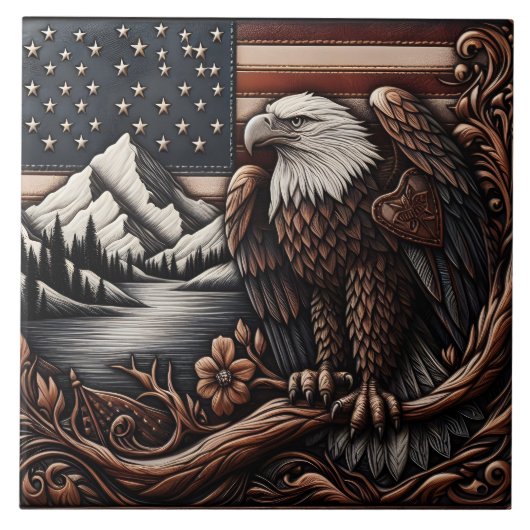 アメリカ威厳のある国旗にイーグルレリーフ、 浮き彫りのアートワーク タイル (正面)