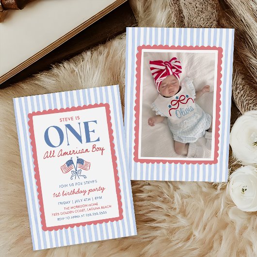 アメリカ少年1歳の誕生日フォト 7月4日 招待状