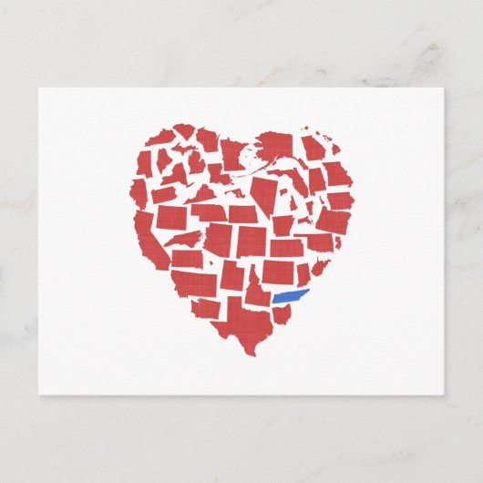 アメリカ州ハートモザイクテネシー赤 ポストカード (正面)
