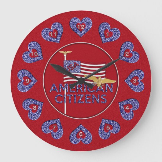 アメリカ市民丸壁時計RED ラージ壁時計 (正面)