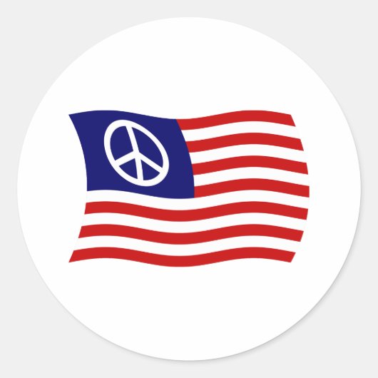 アメリカ平和のサインの旗ステッカー ラウンドシール (正面)