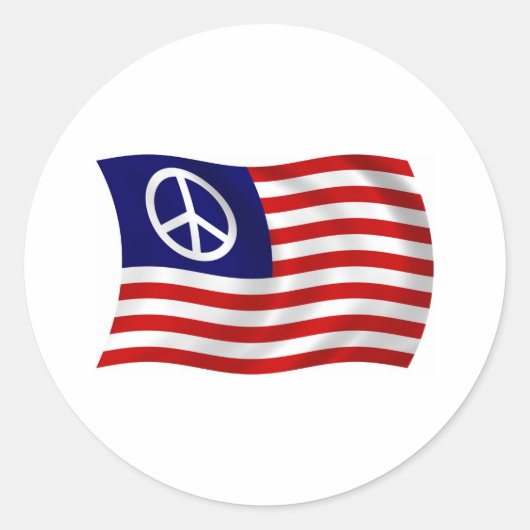 アメリカ平和のサインの旗ステッカー ラウンドシール (正面)