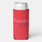 アメリカ建国1776タイポグラフィー7月4日 レッド スリム缶クーラー (Seltzer正面)