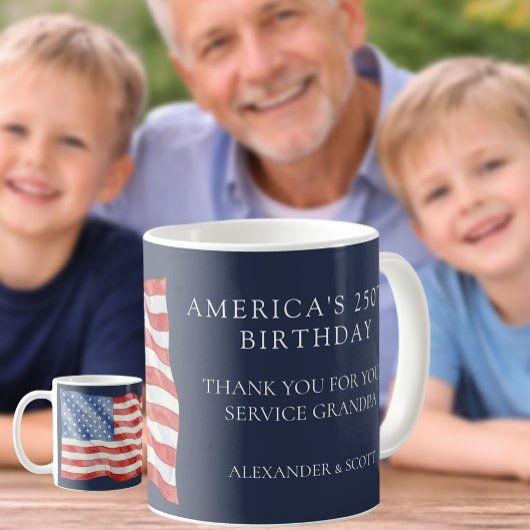 アメリカ建国250周年おじいちゃん退役軍人に感謝 コーヒーマグカップ