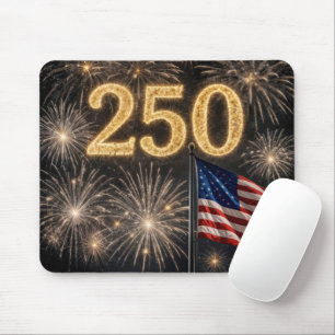 アメリカ建国250周年を祝う国旗と花火 マウスパッド