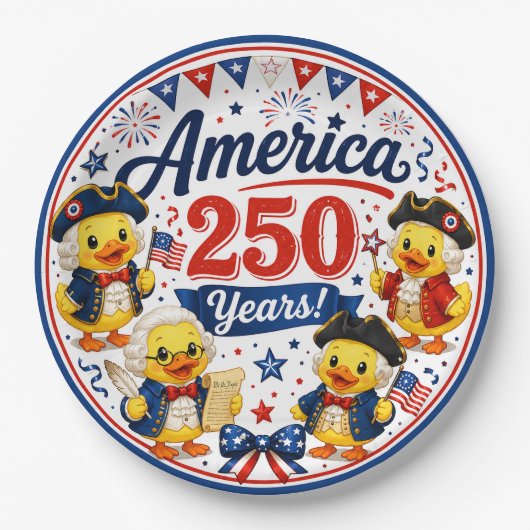 アメリカ建国250周年ダッキーお祝い紙製ボウル ペーパープレート (正面)