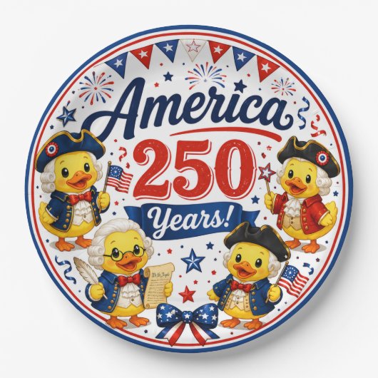 アメリカ建国250周年ダッキー愛国パーティーグッズ ペーパープレート (正面)