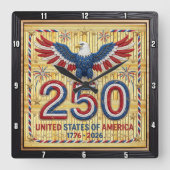 アメリカ建国250周年ロープクラフトイーグル スクエア壁時計 (正面)