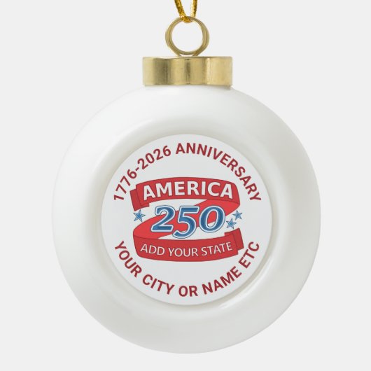 アメリカ建国250周年州追加 カスタム250周年記念 セラミックボールオーナメント (正面)