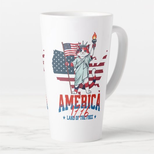 アメリカ建国250周年愛国猫 カフェラテマグ (右アングル)