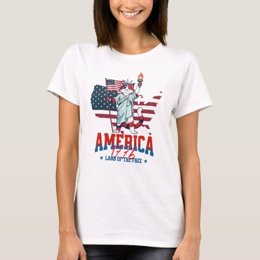 アメリカ建国250周年愛国猫 Tシャツ (正面)