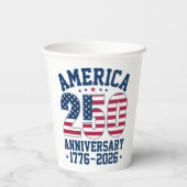 アメリカ建国250周年記念のシンプルな赤と青のボールドデザイン 紙コップ (裏面)