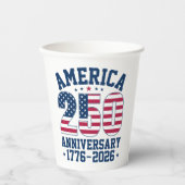アメリカ建国250周年記念のシンプルな赤と青のボールドデザイン 紙コップ (正面)