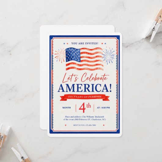アメリカ建国250周年記念の招待状 招待状 (正面/裏面インサイチュ)