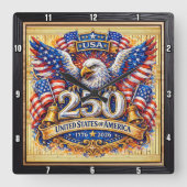 アメリカ建国250周年記念ゴールデンイーグル スクエア壁時計 (正面)