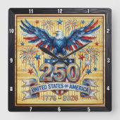 アメリカ建国250周年記念スターバースト・イーグル スクエア壁時計 (正面)