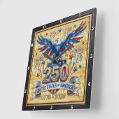 アメリカ建国250周年記念スターバースト・イーグル スクエア壁時計 (傾斜)