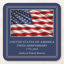 アメリカ建国250周年記念パトリオティックパーティ ネイビーブルー スクエアペーパーコースター