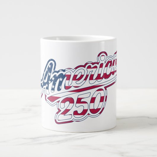 アメリカ建国250周年記念フラグスクリプトデザイン ジャンボコーヒーマグカップ (正面)