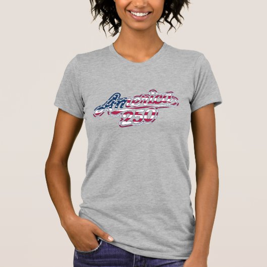 アメリカ建国250周年記念フラグスクリプトデザイン Tシャツ (正面)