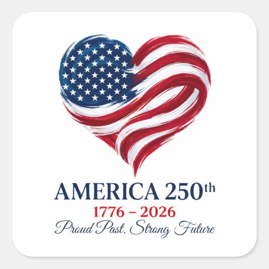 アメリカ建国250周年記念フラグハートステッカー スクエアシール (正面)