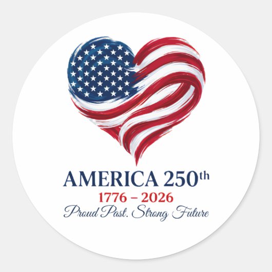 アメリカ建国250周年記念フラグハートステッカー ラウンドシール (正面)