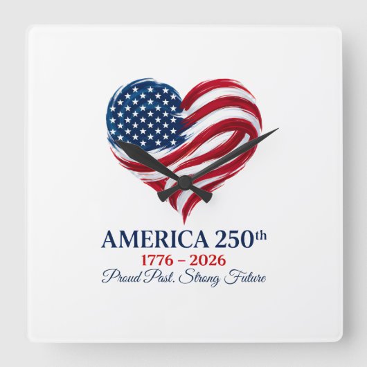 アメリカ建国250周年記念フラグハート時計 スクエア壁時計 (正面)