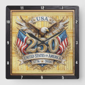 アメリカ建国250周年記念マジェスティックイーグル スクエア壁時計 (正面)