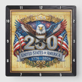 アメリカ建国250周年記念リバティ・イーグル スクエア壁時計 (正面)