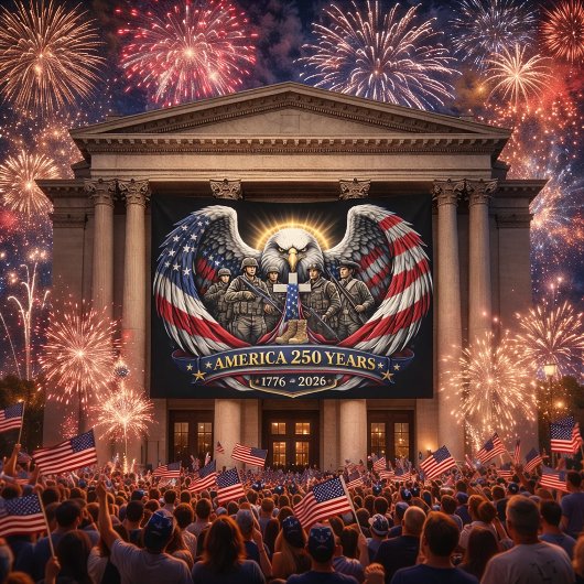 アメリカ建国250周年記念愛国ハクトウワシと軍隊へのオマージュ 横断幕