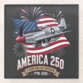 アメリカ建国250周年記念飛行機 ガラスコースター (正面)