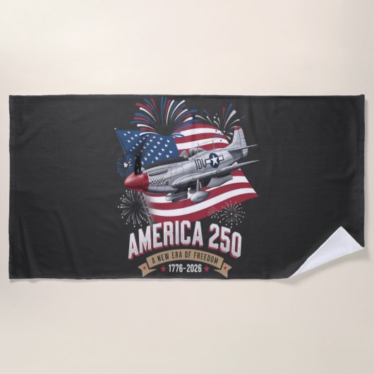 アメリカ建国250周年記念飛行機 ビーチタオル (正面)