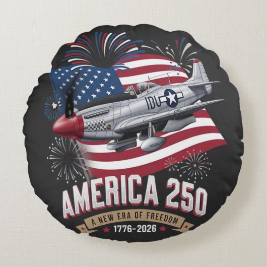 アメリカ建国250周年記念飛行機 ラウンドクッション (正面)