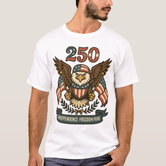 アメリカ建国250周年記念 アメリカワシンプルなバレッドイークル デザイン Tシャツ